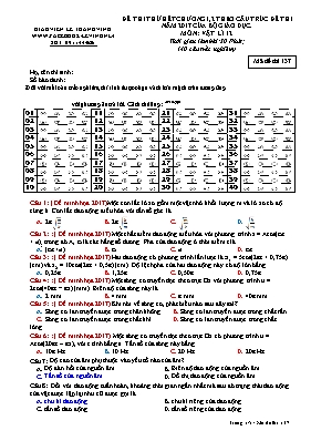 Đề thi thử hết chương 1,2 Vật lí lớp 12 năm 2107 - Mã đề 137 - Lê Thanh Vinh
